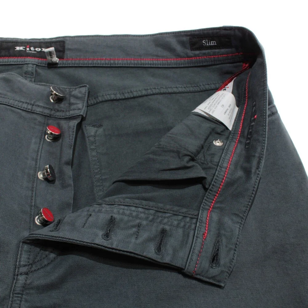 Kiton NWT Five Pocket Jean Cut Pants Size 40 US in Gray Lyocell & Cotton Blend